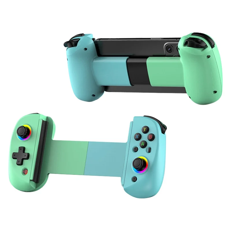 D8 Controlador Esticável para Telemóveis, Comando sem Fios com Bluetooth e Luz RGB para PS3, PS4, Nintendo Switch - Azul/Verde