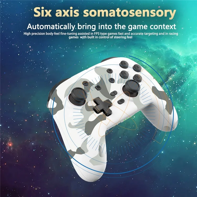 S07 Six Axis Vibration Bluetooth Controller for E-Sports TURBO Function Wireless Gamepad - Camo White