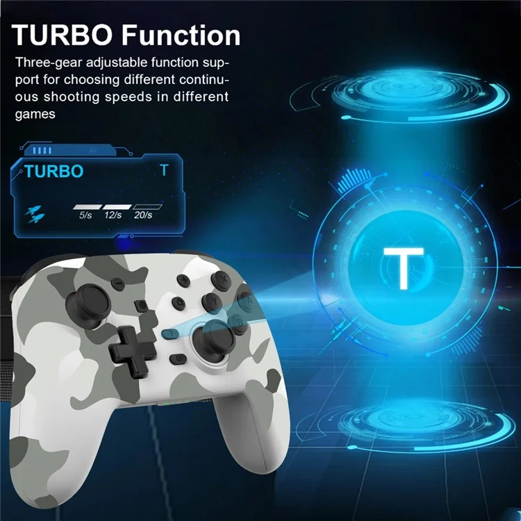 S07 Six Axis Vibration Bluetooth Controller for E-Sports TURBO Function Wireless Gamepad - Camo White