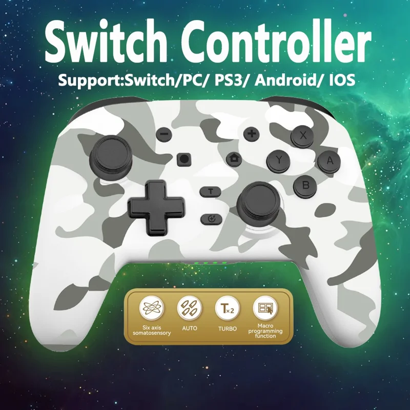 S07 Six Axis Vibration Bluetooth-compatibele Controller voor E-Sports TURBO Functie Draadloze Gamepad - Camo Zwart