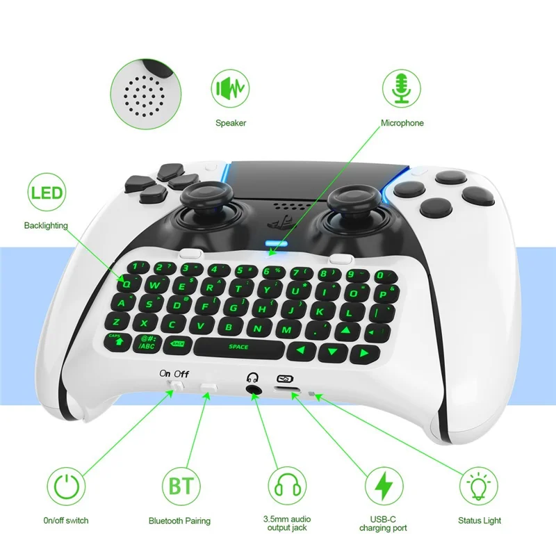JYS P5172 For Sony PS5 DualSense Edge Controller Wireless Bluetooth-compatible External Keyboard Portable Gamepad Keyboard - White