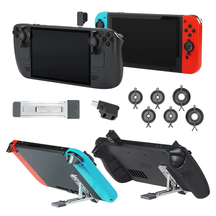 JYS JYS-SD015 per Steam Deck / Switch OLED / Lite Rocker Caps Thumb Grip Covers + Back Bracket + Adattatore Type-C