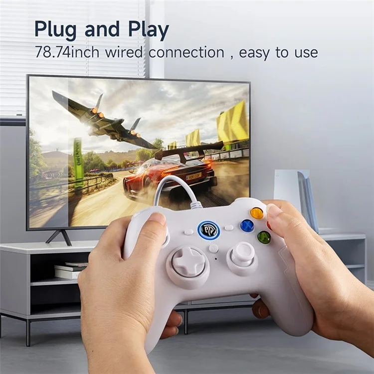 EASYSMX ESM-9100 Pro 2.1m Wired Game Controller Turbo Function Gamepad - White