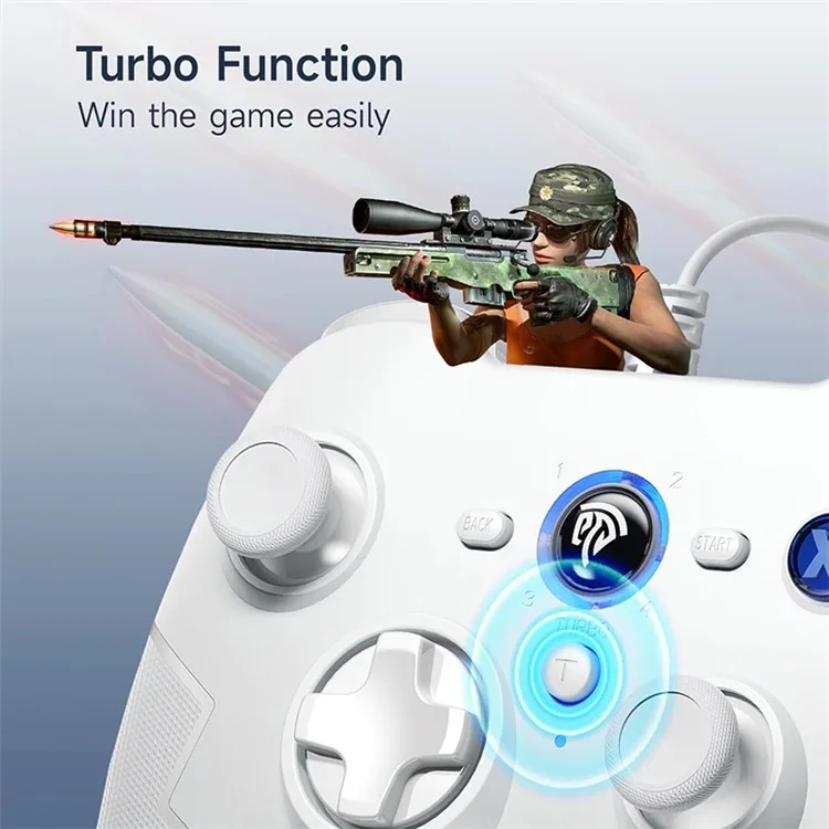 EASYSMX ESM-9100 Pro 2.1m Wired Game Controller Turbo Function Gamepad - White