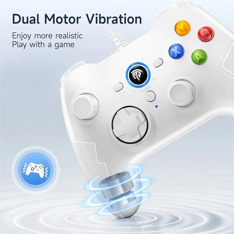 EASYSMX ESM-9100 Pro 2.1m Wired Game Controller Turbo Function Gamepad - White