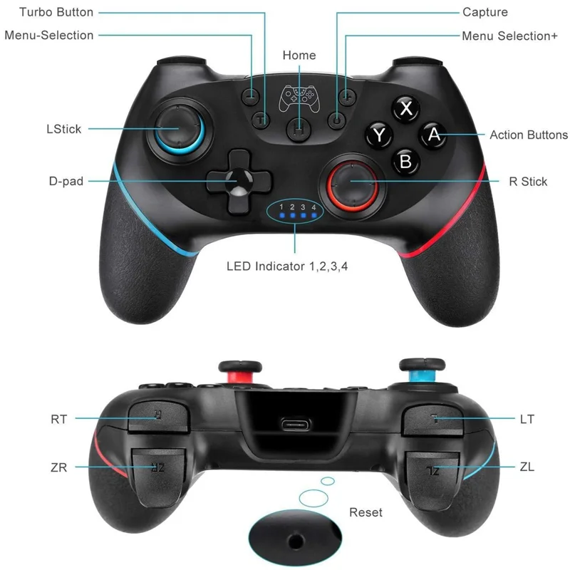 SW001+ Wireless Bluetooth-compatible Controller for Nintendo Switch Gamepad with Vibration, 6-Axis Motion Sensor - Black