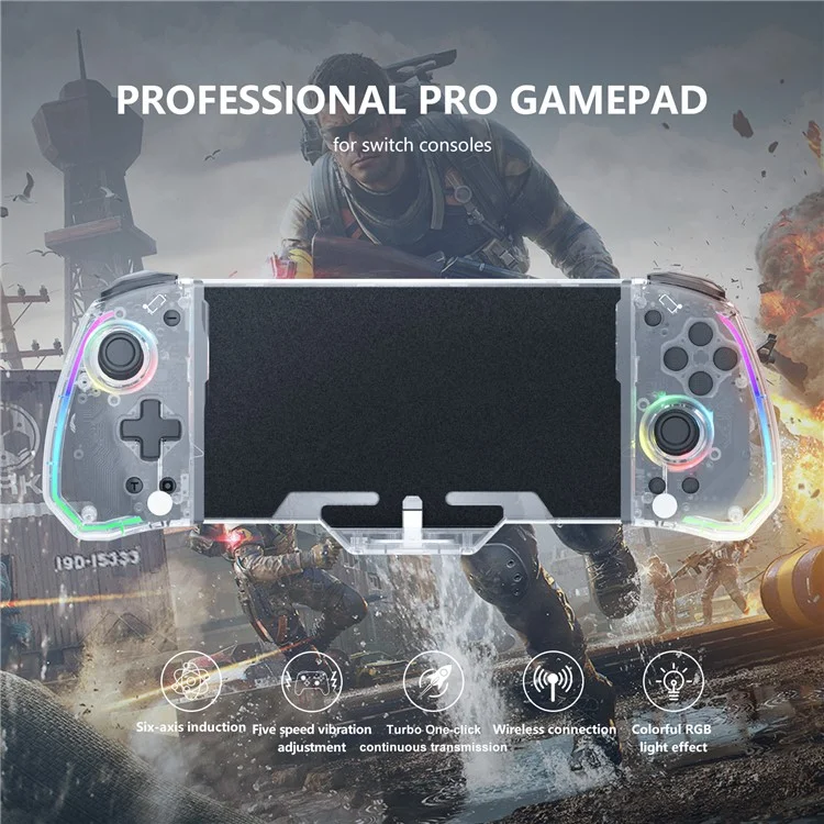 YS43 RGB-Beleuchtung für Switch-Gamepad mit Sechs-Achsen-Bewegungssensor - Transparent