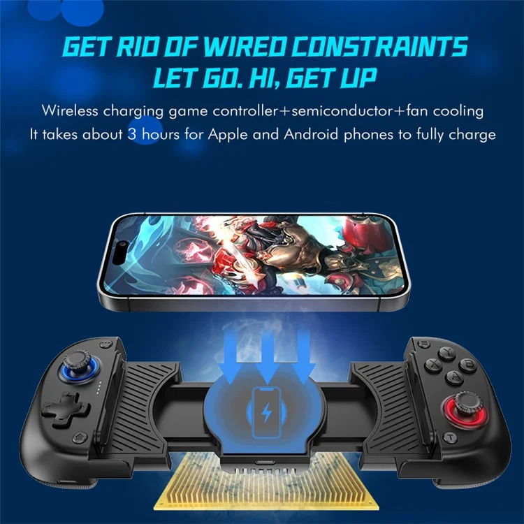 X5 3-in-1 Stretchable Game Controller with Cooling Fan, Wireless Charger for iOS / Android System - Red / Blue