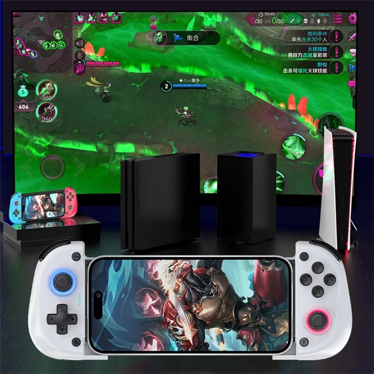 X5 3-in-1 Stretchable Game Controller with Cooling Fan, Wireless Charger for iOS / Android System - Red / Blue