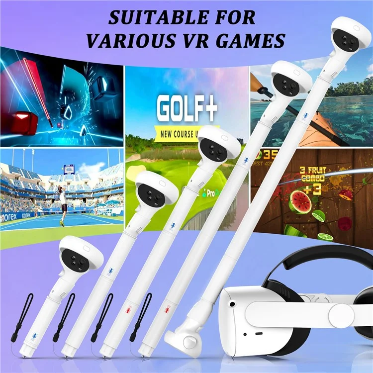 1 Pair For Meta Quest 2 VR Extension Grips VR Game Controllers Handle - White