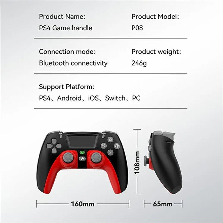 Contrôleur de Jeu Bluetooth Sans Fil P08 PS4 Compatible Avec PS4, Android, Ios, Switch - Rose / Gris