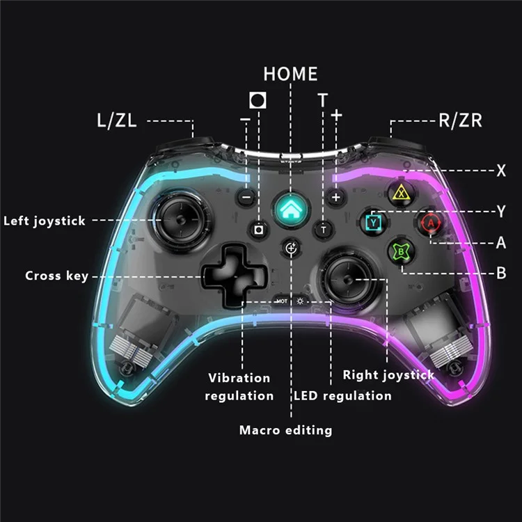 SO3 Per Nintendo Switch Phone Laptop Game Controller RGB Transparent Bluetooth Gamepad