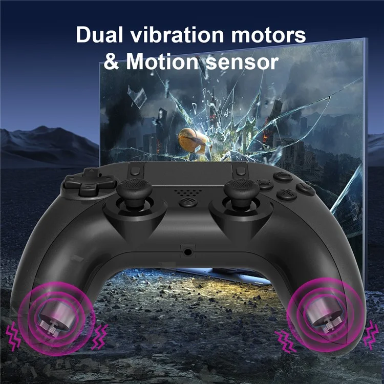 TOPWOLF HS-PS4252 For PS4 Bluetooth-compatible Controller PC Programmable Dual Vibration Gamepad - Black