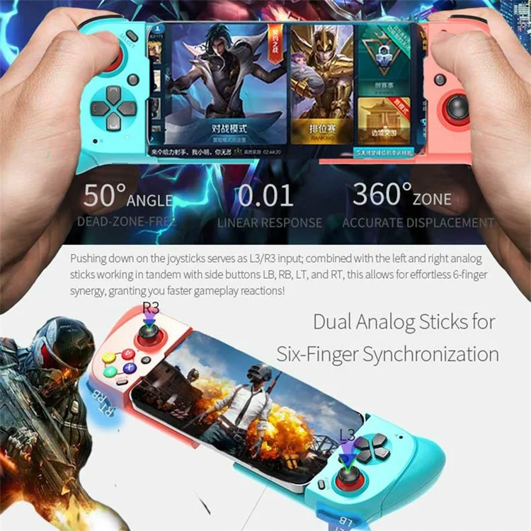 MOUTE 062 Stretchable Wireless Game Controller Hall Effect Joystick Gamepad - Red+Blue
