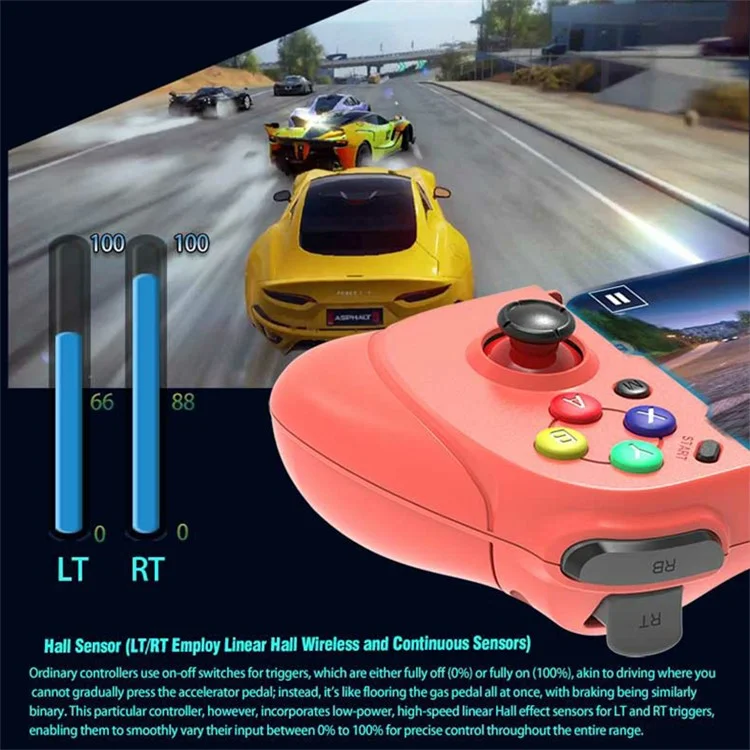 MOUTE 062 Stretchable Wireless Game Controller Hall Effect Joystick Gamepad - Red+Blue