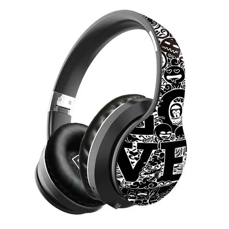 B1 Graffiti Over-ear Bluetooth-compatible 5.0 Headphone Foldable Headset with Mic Support TF Card - Black / Silver