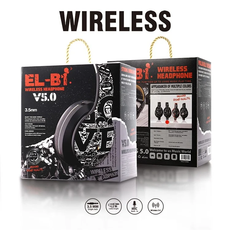 B1 Graffiti Over-ear Bluetooth-compatible 5.0 Headphone Foldable Headset with Mic Support TF Card - Black / Silver