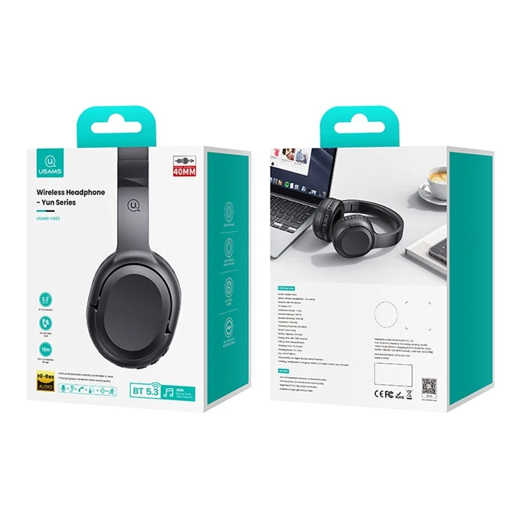 USAMS YG23 Fones de Ouvido Bluetooth 5.3 Over Ear Headset com Até 40H de Duração da Bateria