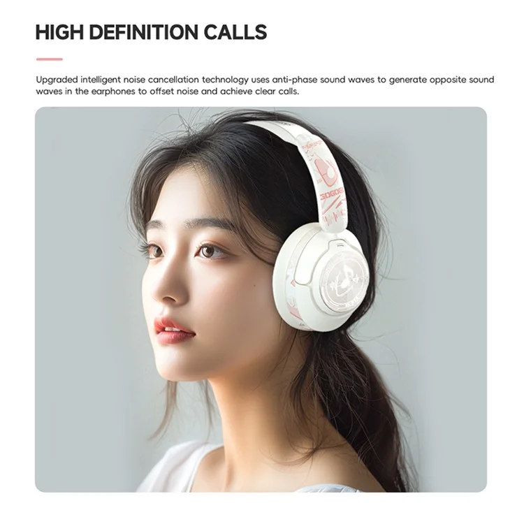 GT1 Bluetooth-compatible 5.4 Wireless Headset ANC Noise Reduction Gaming Headphones - Pink
