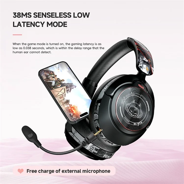 GT1 Bluetooth-compatible 5.4 Wireless Headset ANC Noise Reduction Gaming Headphones - Pink