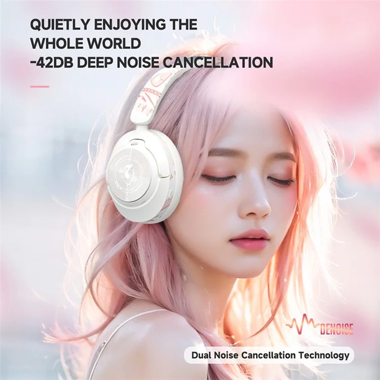 GT1 Bluetooth-compatible 5.4 Wireless Headset ANC Noise Reduction Gaming Headphones - Pink
