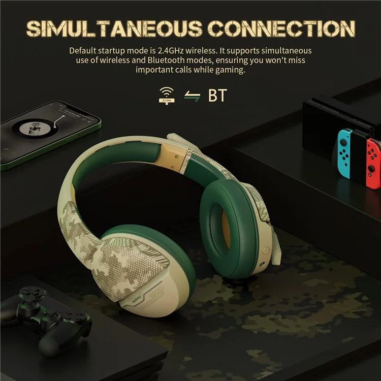 NUBWO G08 Casque sans fil 2,4 GHz / Bluetooth over-ear pour le jeu Faible latence Casque stéréo de jeu E-Sports