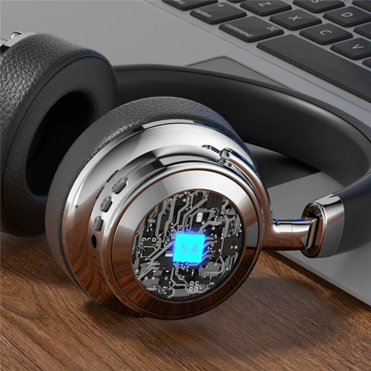 Casque sans fil rétro en métal CR-9 avec écouteurs supra-auriculaires Bluetooth 5.4 HiFi Music Gaming - Argent+Noir