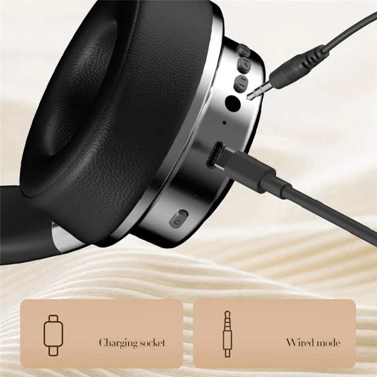 Casque sans fil rétro en métal CR-9 avec écouteurs supra-auriculaires Bluetooth 5.4 HiFi Music Gaming - Argent+Noir