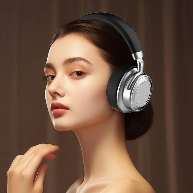 Casque sans fil rétro en métal CR-9 avec écouteurs supra-auriculaires Bluetooth 5.4 HiFi Music Gaming - Argent+Noir