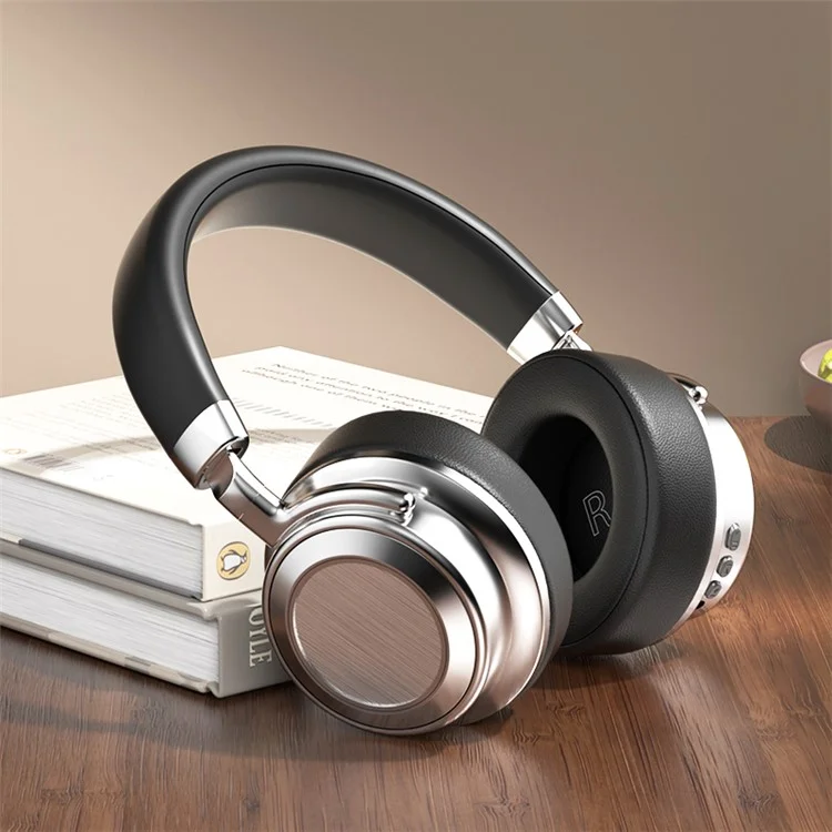 Casque sans fil rétro en métal CR-9 avec écouteurs supra-auriculaires Bluetooth 5.4 HiFi Music Gaming - Argent+Noir