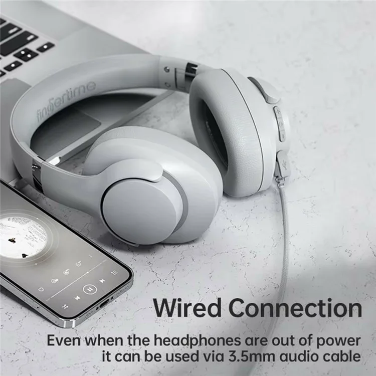 BT048 Active Noise Cancelling Wireless Headphone Bluetooth-compatible Heavy Bass Over-Ear Gaming Music Headset - Grey