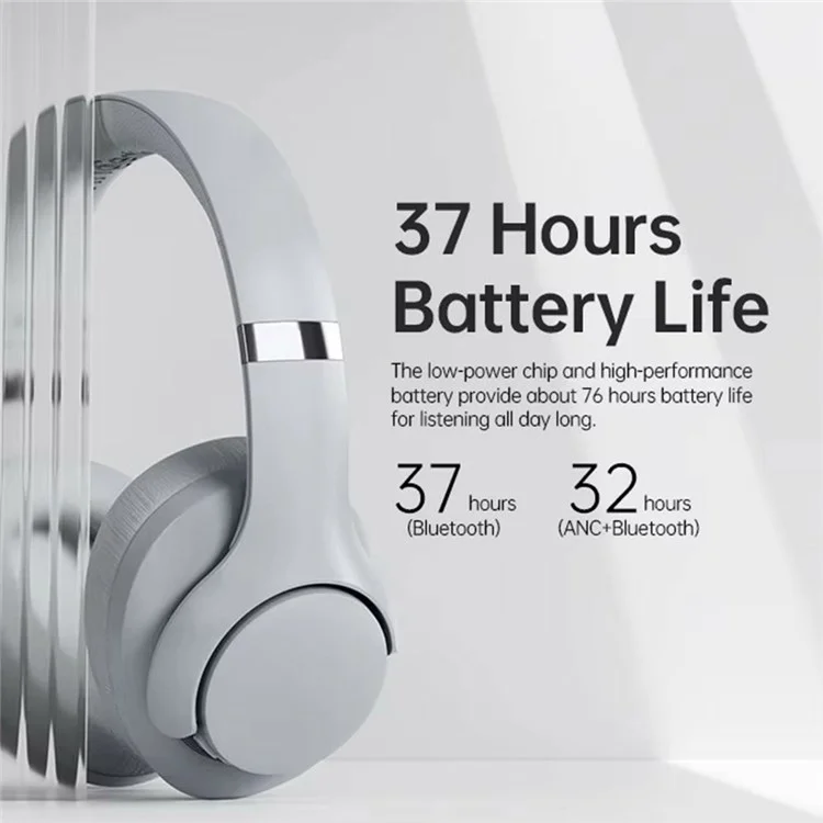 BT048 Active Noise Cancelling Wireless Headphone Bluetooth-compatible Heavy Bass Over-Ear Gaming Music Headset - Grey