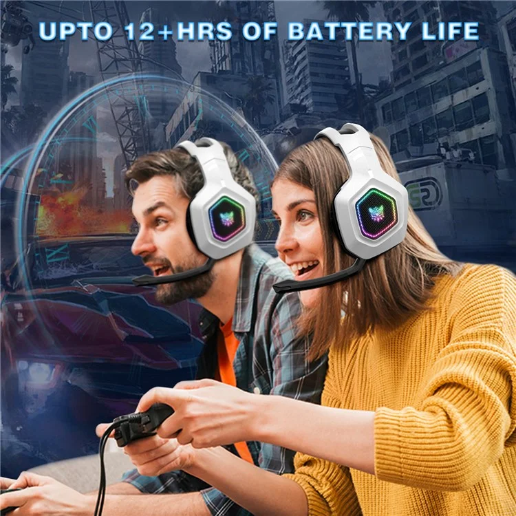 ONIKUMA B100 2.4G Wireless / Bluetooth-compatible 5.3 / Wired Over-Ear Headset RGB Light E-Sports Gaming Headphone - White