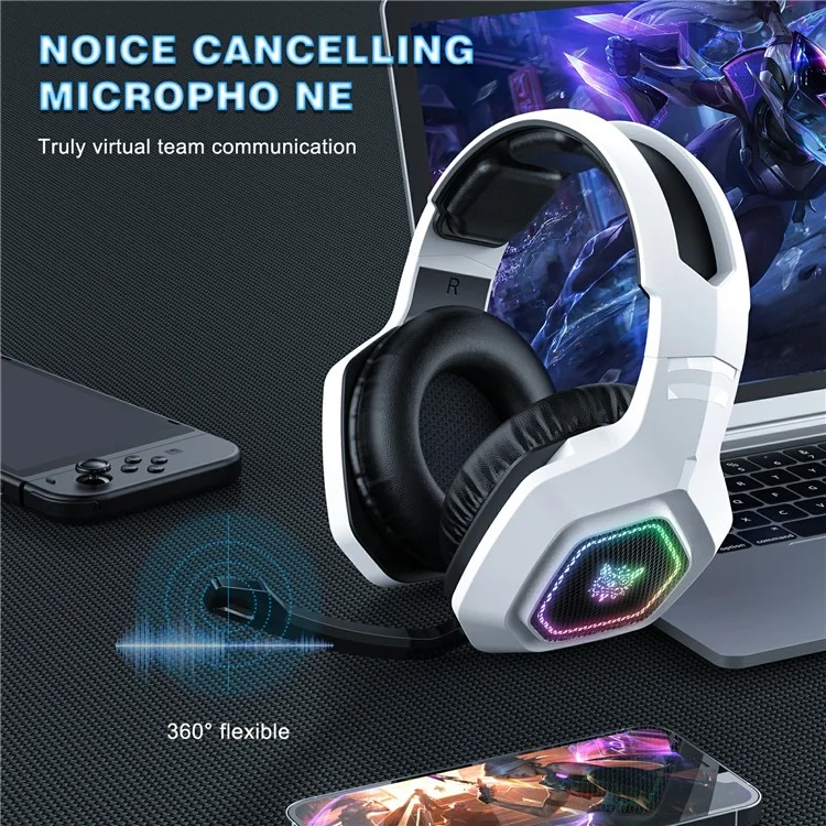 ONIKUMA B100 2.4G Wireless / Bluetooth-compatible 5.3 / Wired Over-Ear Headset RGB Light E-Sports Gaming Headphone - White