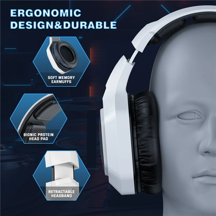ONIKUMA B100 2.4G Wireless / Bluetooth-compatible 5.3 / Wired Over-Ear Headset RGB Light E-Sports Gaming Headphone - White