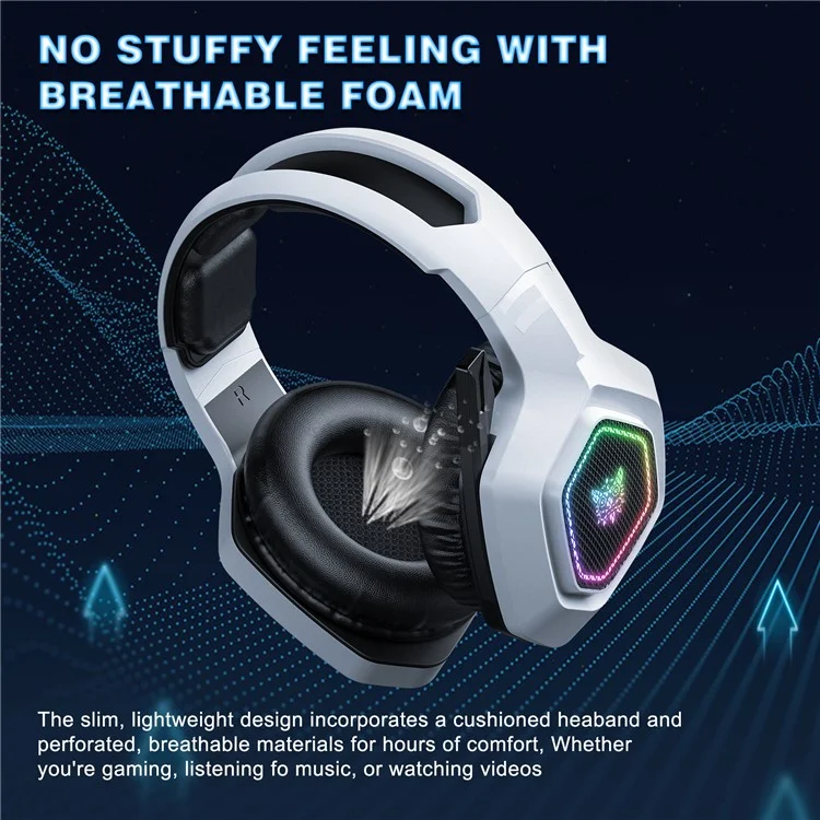 ONIKUMA B100 2.4G Wireless / Bluetooth-compatible 5.3 / Wired Over-Ear Headset RGB Light E-Sports Gaming Headphone - White