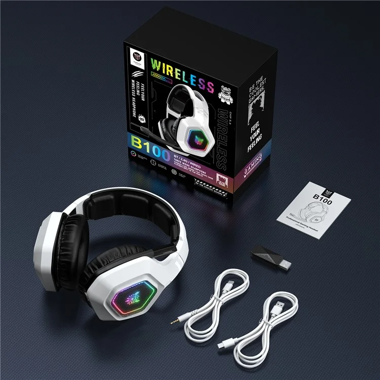ONIKUMA B100 2.4G Wireless / Bluetooth-compatible 5.3 / Wired Over-Ear Headset RGB Light E-Sports Gaming Headphone - White