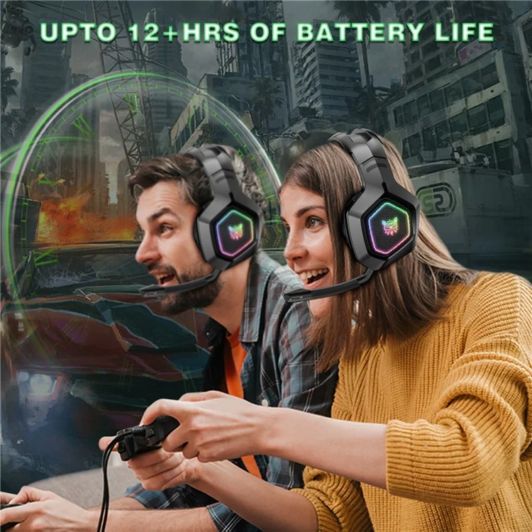 ONIKUMA B100 2.4G Беспроводная / Bluetooth 5.3 / Проводная накладная гарнитура с RGB-подсветкой для игровых ПК - Черный