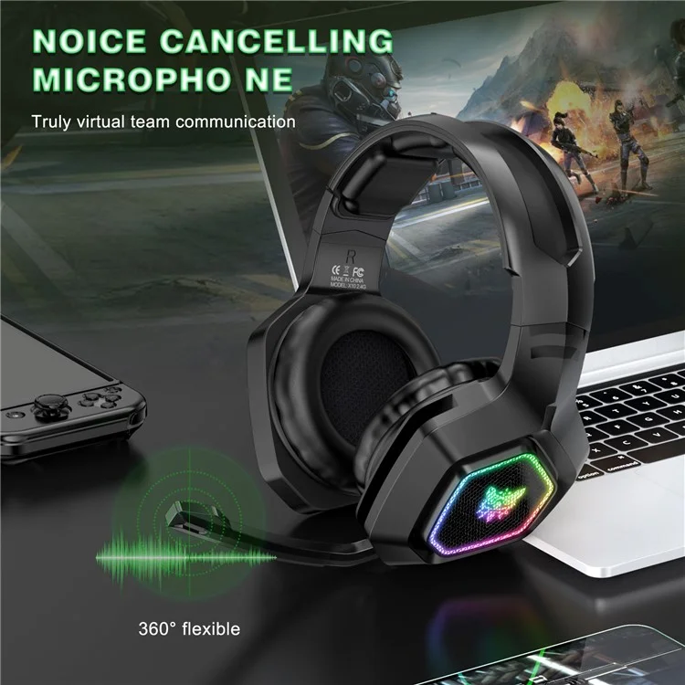 ONIKUMA B100 2.4G Беспроводная / Bluetooth 5.3 / Проводная накладная гарнитура с RGB-подсветкой для игровых ПК - Черный