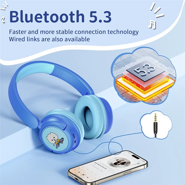 WIWU KTD-2 Kids Over-Ear Bluetooth-compatible Headphone Wireless Earphone Children Music Headset - Blue