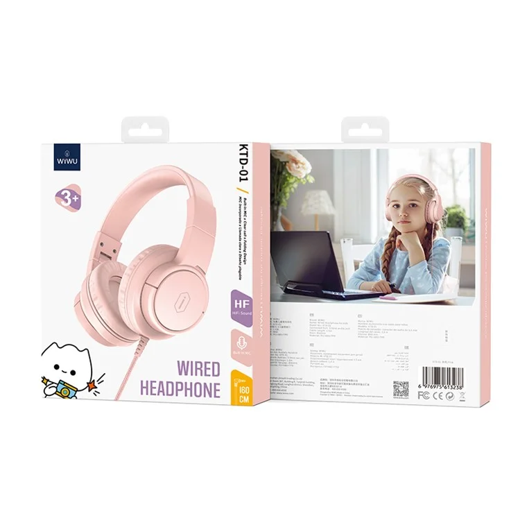 Casque filaire pliable WIWU KTD-01 pour enfants, casque d'écoute portable pour enfants, écouteurs de musique - Rose