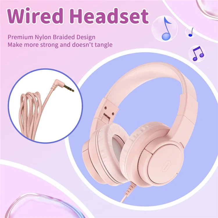 Casque filaire pliable WIWU KTD-01 pour enfants, casque d'écoute portable pour enfants, écouteurs de musique - Rose