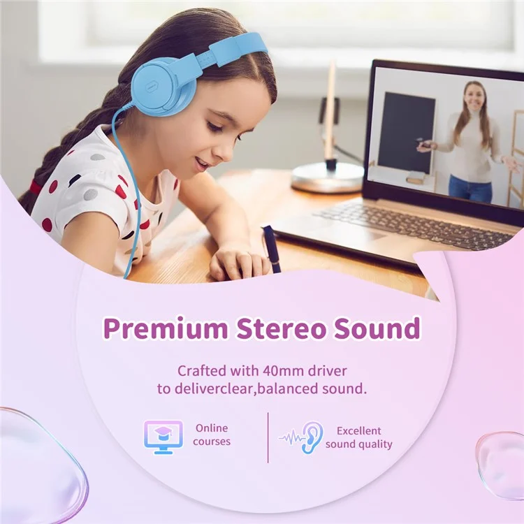 Casque filaire pliable WIWU KTD-01 pour enfants, casque d'écoute portable pour enfants, écouteurs de musique - Rose