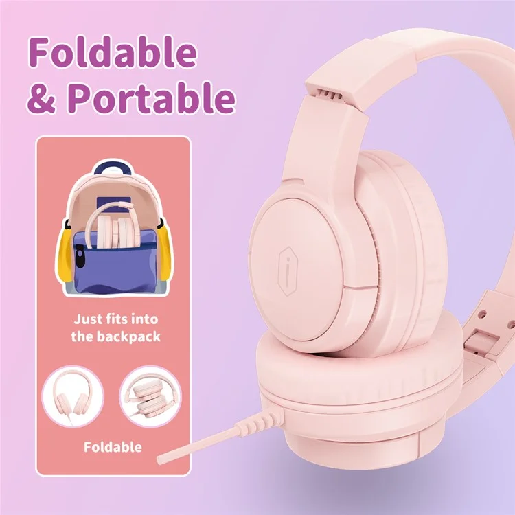Casque filaire pliable WIWU KTD-01 pour enfants, casque d'écoute portable pour enfants, écouteurs de musique - Rose