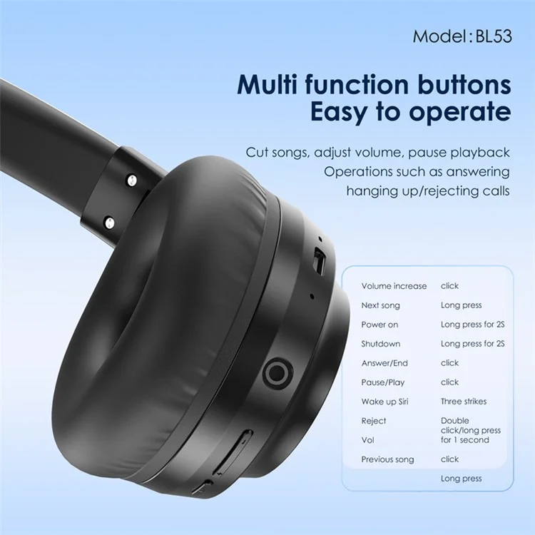 FONENG BL53 Cuffie Bluetooth Wireless Pieghevoli Over-Ear Gaming Music Headset - Nero