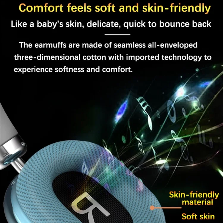 P959 Over-Ear-Kopfhörer Kabellos Bluetooth Gaming-Headset Ohrhörer für iPhone - Schwarz