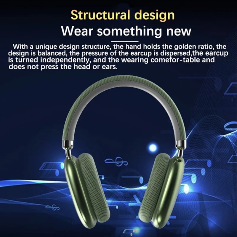 P959 Over-Ear Headphone Wireless Bluetooth-compatible Gaming Headset Earphone for iPhone - Green