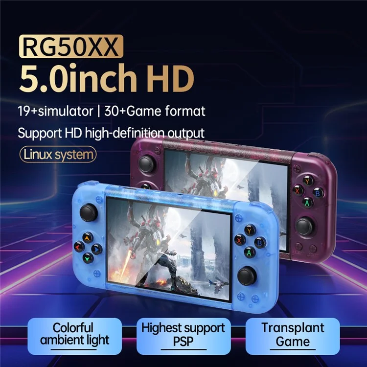 RG50XX 5-zoll-bildschirm Handheld Game Console Support Linux System HD TV Output, 15000+ Spiele - Blau