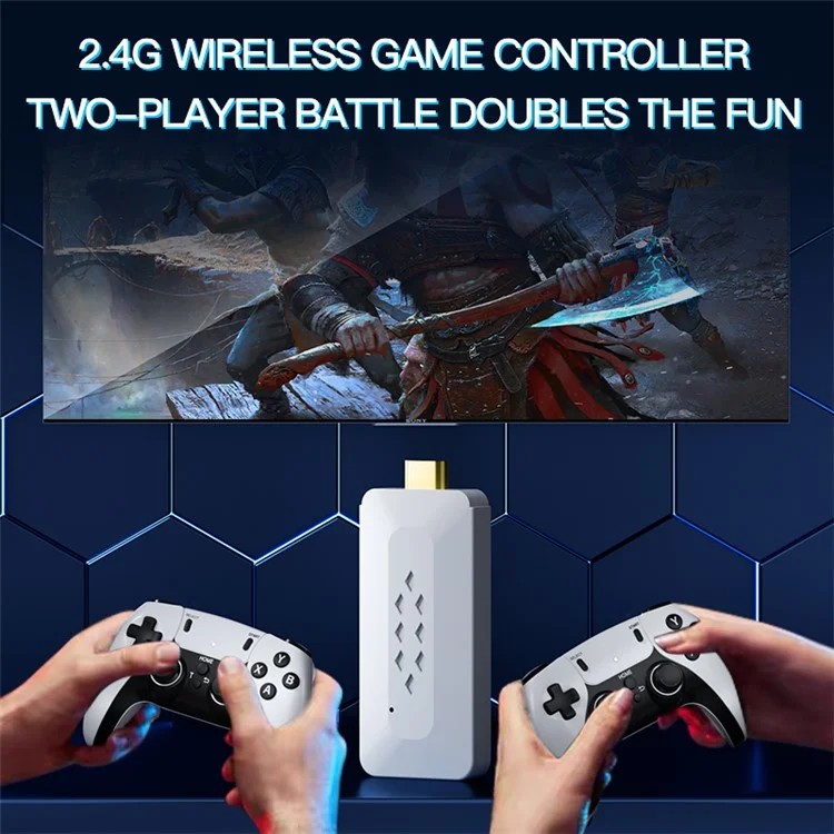 m22 Game Stick 4K, Dual 2.4G Wireless Game Controllers with 64G 30000+ Games for TV