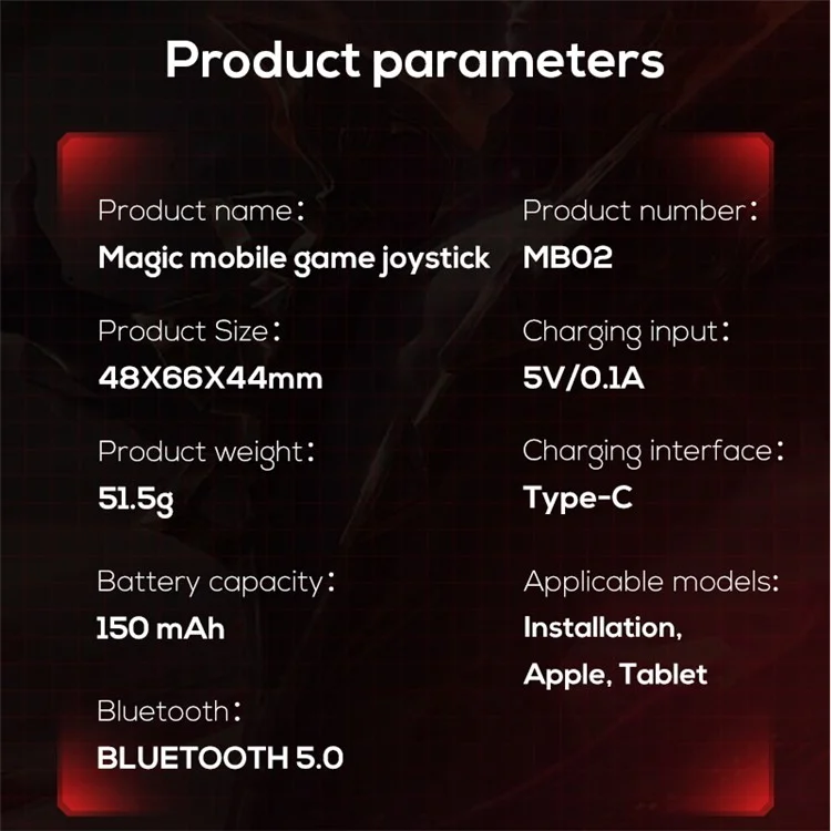 MB02 Mobile Phone Game Joystick Mobile Gaming Controller for iOS 16, Android Phones